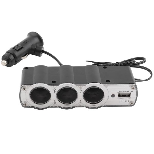 3‑Socket Car Cigarette Lighter Socket Splitter DC Power Charger Adapter With USB Socket