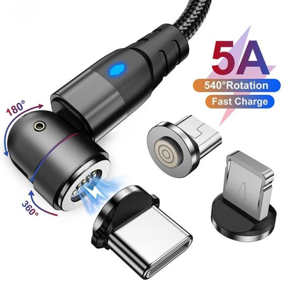 3-in-1 Magnetic Data Cable 540 Rotating Connector 5A Fast Charging - Image 3