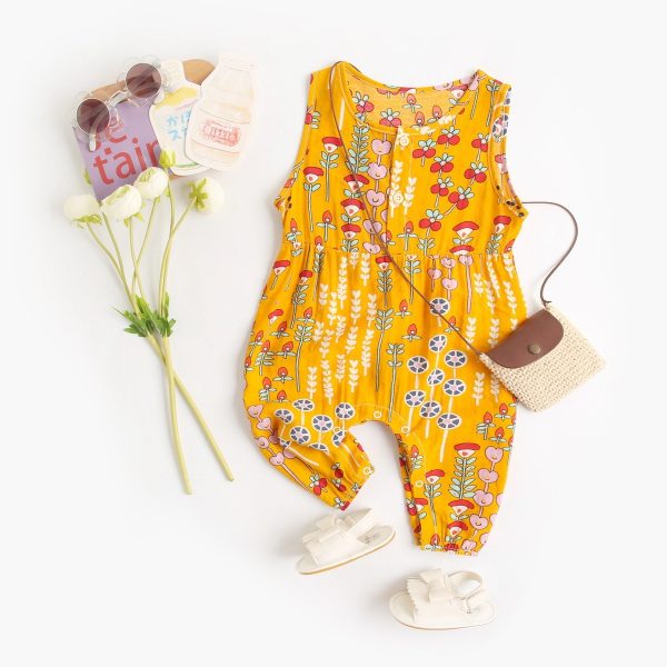 Floral Romper Cotton Long Climbing Newborn Sleeveless Onesie - Image 3