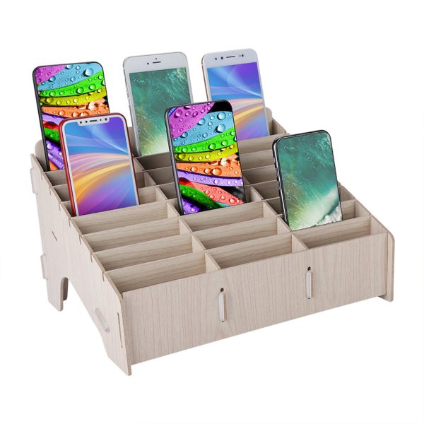 Multiple Cells Wooden Mobile Phone Management Storage Box Clean Desktop Cell Phone Storage Box - Image 5