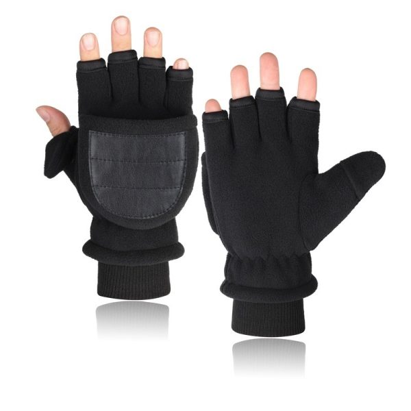 Double-layer Velvet Gloves Flip Touch Screen Half Finger Gloves - Image 2