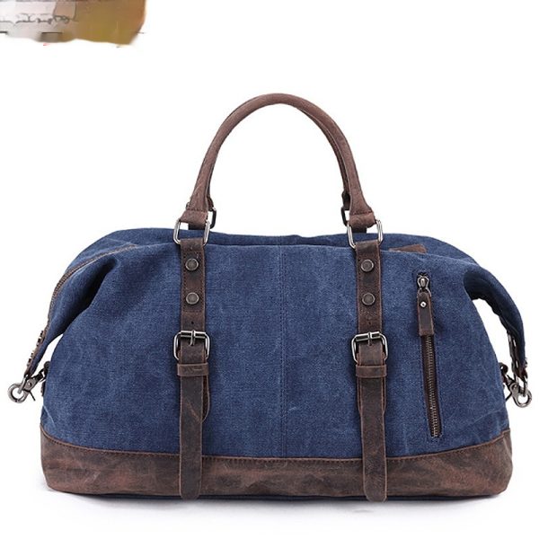 Canvas Traveling Crazy Horse Leather Casual Travel Messenger Shoulder Bag Large Capacity - Image 9