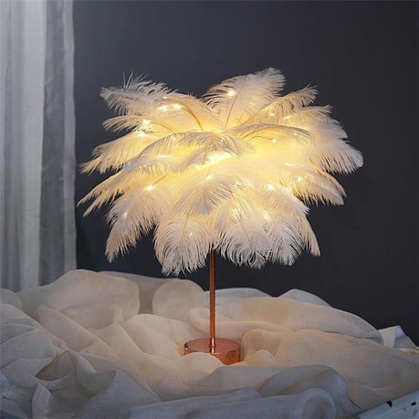 Feather Lamp Nordic Desk Lamp European-Style Bedroom Bedside Feather Table Lamp Night Light Table Lamp Decoration Modern - Image 3