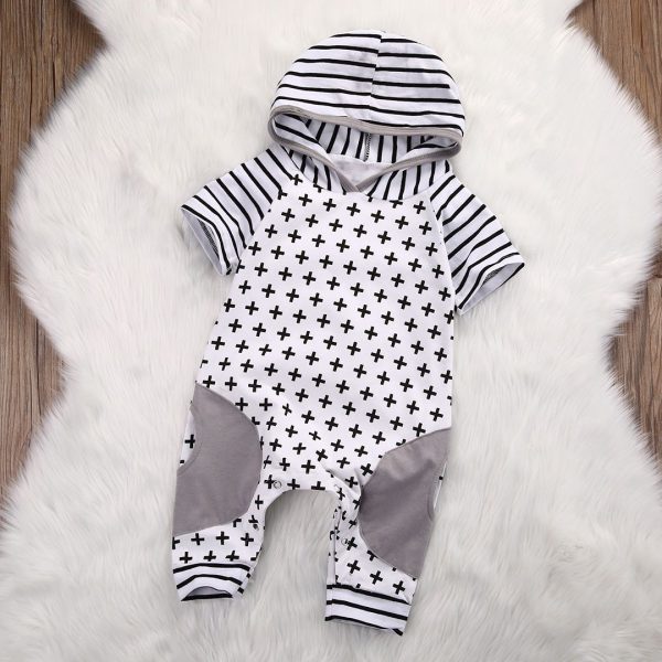 Cross Style Short Sleeve Hooded Romper