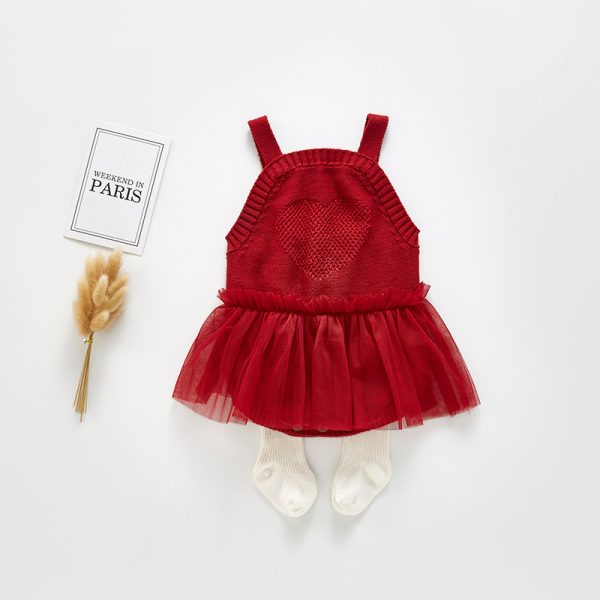 Infant Girl Knitted Sling One-piece Dress Jumpsuit