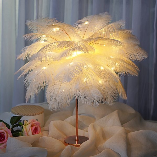 Feather Lamp Nordic Desk Lamp European-Style Bedroom Bedside Feather Table Lamp Night Light Table Lamp Decoration Modern - Image 2