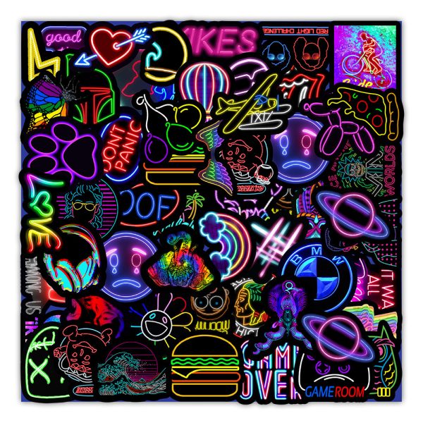 50 New Neon Stickers Car Trunk Phone Water Cup Decoration Stickers - Image 3