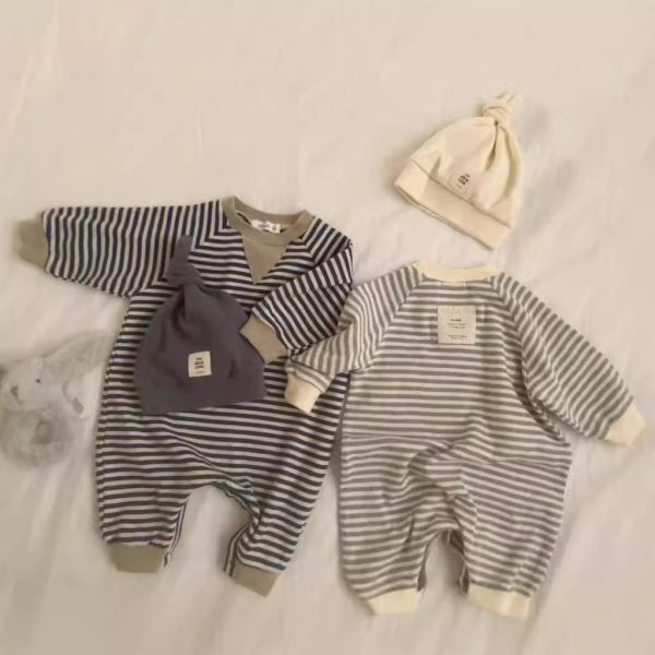 Striped Round Neck One-piece Long Sleeves Boys And Girls - Image 5