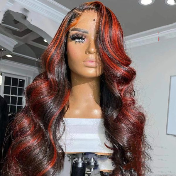 Lace Frontal Burgundy Highlight 13X4 4x4 Closure Wigs - Image 3