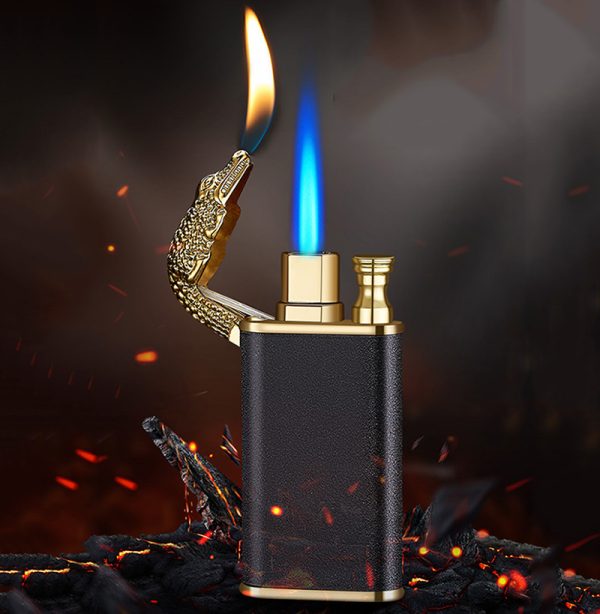 Creative Blue Flame Lighter Dolphin Dragon Tiger Double Fire Metal Winproof Lighter Inflatable Lighter - Image 2