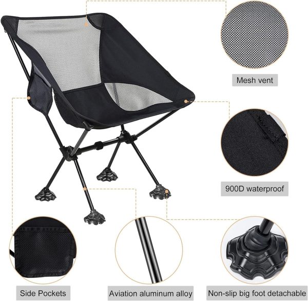 Portable Camping Chair Backpacking Chair With Anti-Slip Large Feet And Carry Bag For Outdoor Camp Hiking Capacity 220 Lbs - Image 6