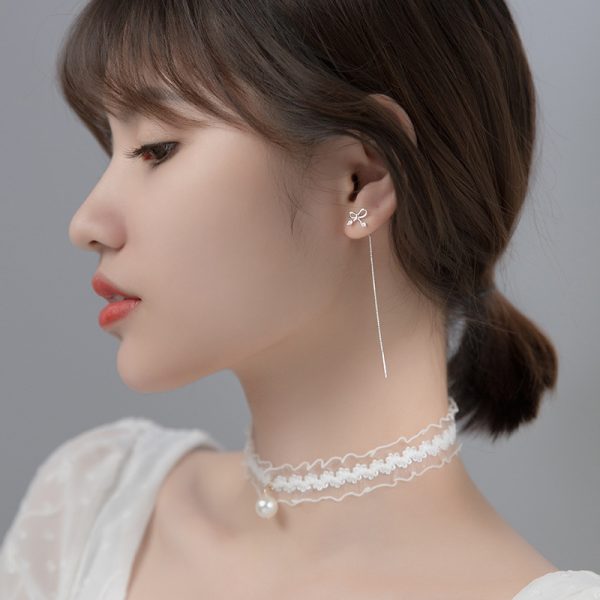 S925 Silver Bow Hanging Earrings Korean Style Lady Temperament - Image 3