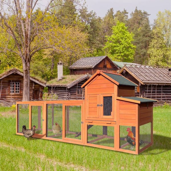 Wooden Chicken Coop Outdoor Hen House With Nest Box Wire Fence Poultry Cage - Image 9