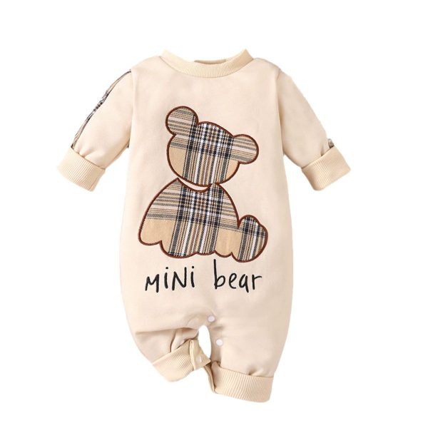 Plaid Patch Bear Long Sleeve Adjustable Overalls - Image 5