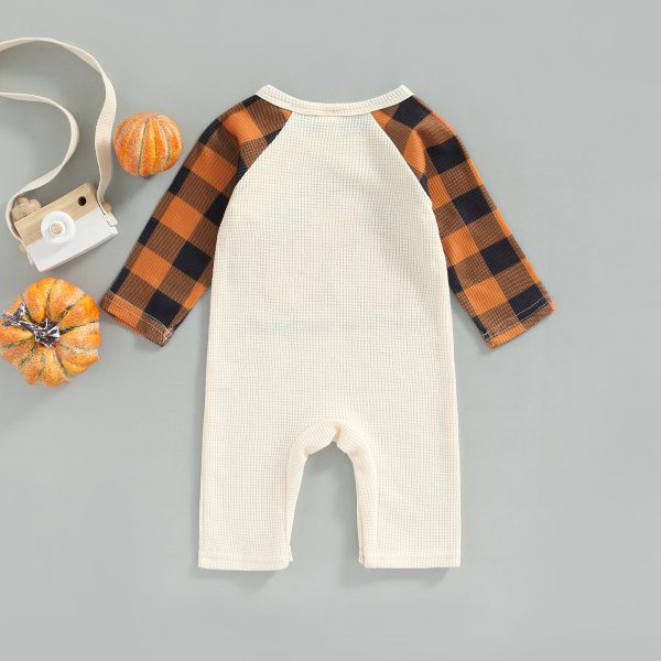 Children's Clothing Pumpkin Element Long-sleeved Patchwork Romper - Image 4