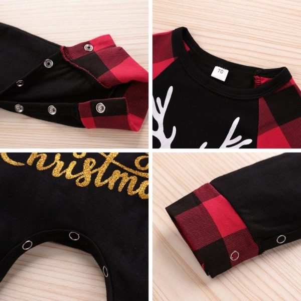 Santa's Elk Romper Red Plaid Christmas Romper - Image 3