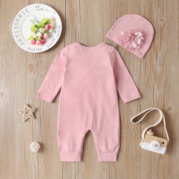 Long-sleeved Solid Color Floral Baby Jumpsuit - Image 2