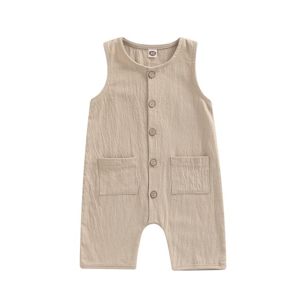 Children's Solid Color Casual Button Pocket Jumpsuit - Image 2