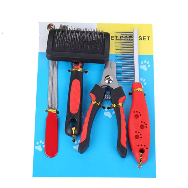 Dog Grooming Four-piece Comb Brush Nail Scissors File Cleaning Kit - Image 2