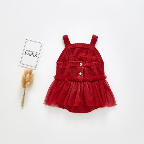 Infant Girl Knitted Sling One-piece Dress Jumpsuit - Image 4