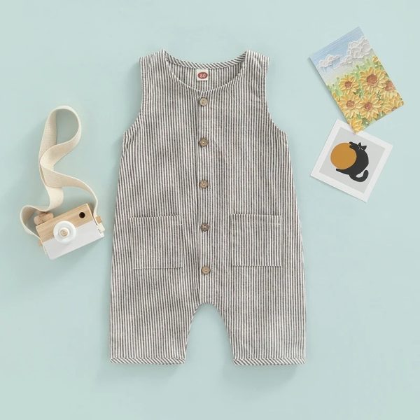 Children's Solid Color Casual Button Pocket Jumpsuit - Image 5