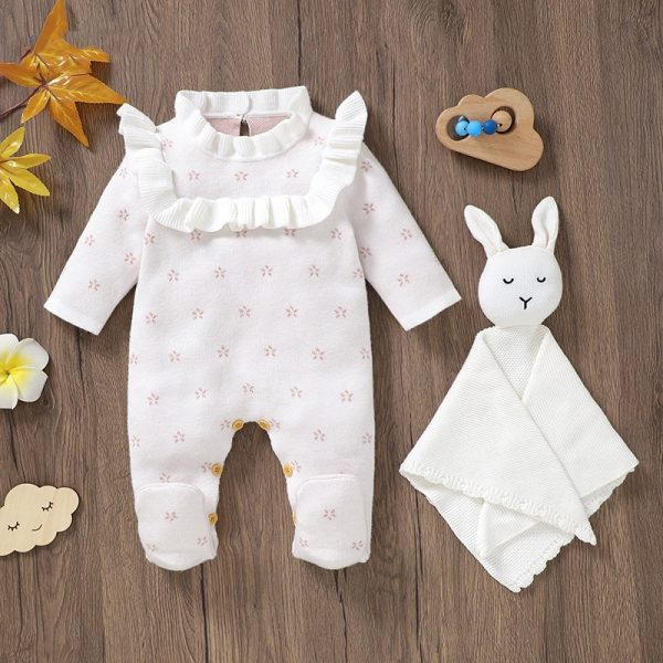 Infant Ruffled Collar Knitted One-piece Romper - Image 3