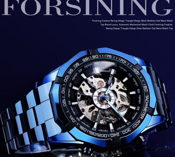 Casual Hollow Blue Plating Automatic Mechanical Watch - Image 3