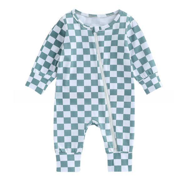 Children's Long Climbing Checkerboard Zipper Jumpsuit - Image 2