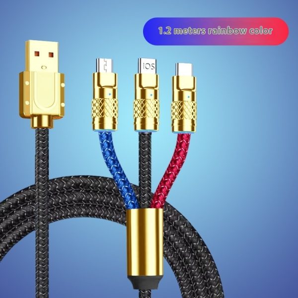 Fast Charge Woven Zinc Alloy With Light Bold Three-in-one Data Cable - Image 3