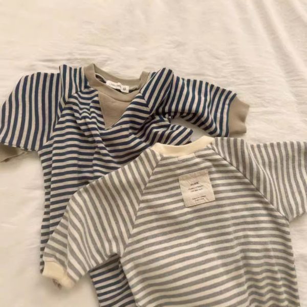 Striped Round Neck One-piece Long Sleeves Boys And Girls - Image 4