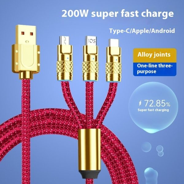 Fast Charge Woven Zinc Alloy With Light Bold Three-in-one Data Cable