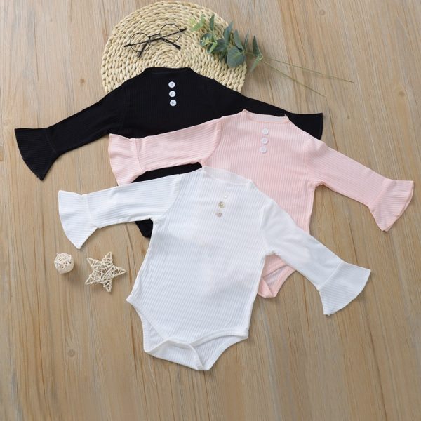 Solid Color Baby Romper With Flared Sleeves And Middle Collar - Image 3