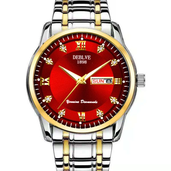 Fashion Alloy Steel Belt Waterproof Luminous Men's Dual Calendar Watch - Image 8