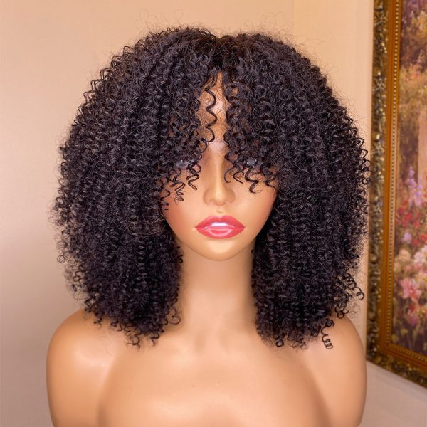 Kinky Curly Human Hair Wigs With Bangs - Image 2