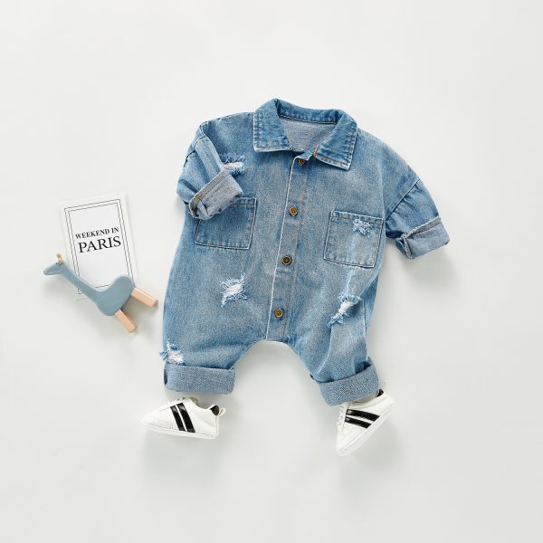 Denim Jumpsuit Men And Women Baby Long Sleeved Romper Romper - Image 4