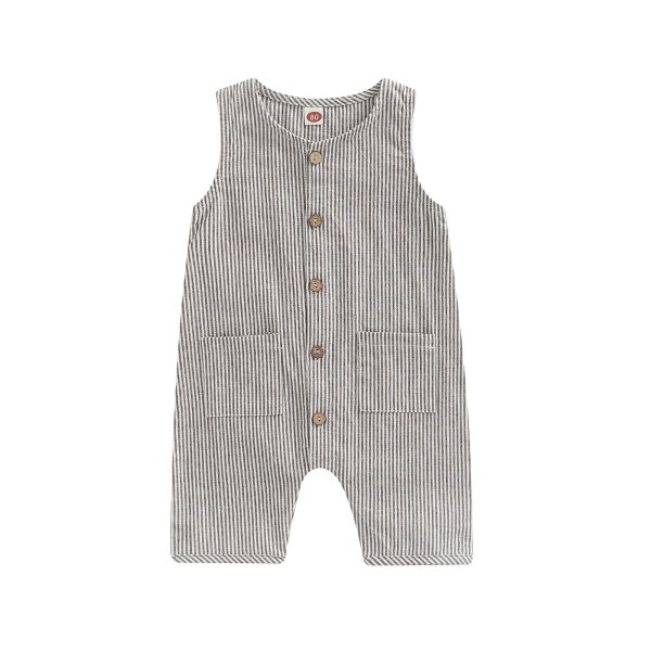 Children's Solid Color Casual Button Pocket Jumpsuit - Image 4