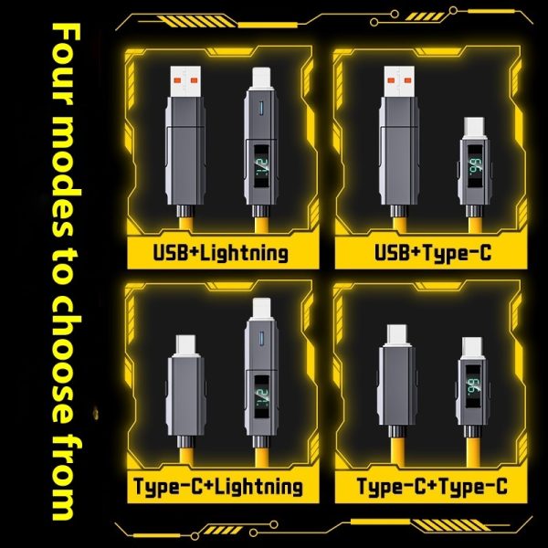 Super Fast Charge Portable PD27W100W Silicone LED Digital Display Two-drag Two Data Cable - Image 2