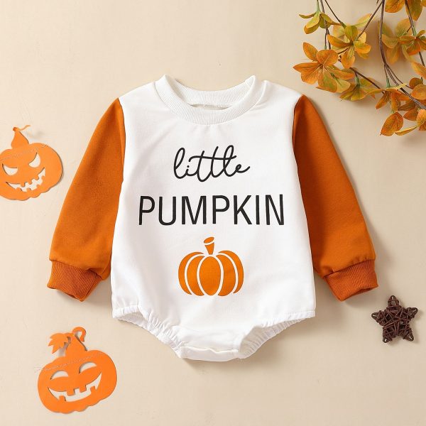 Infant Halloween Pumpkin Letter Color Matching Long-sleeved Triangle Romper