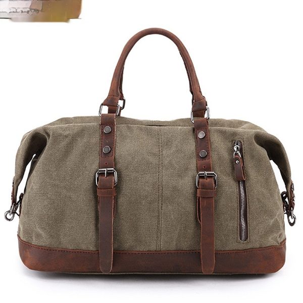 Canvas Traveling Crazy Horse Leather Casual Travel Messenger Shoulder Bag Large Capacity - Image 10