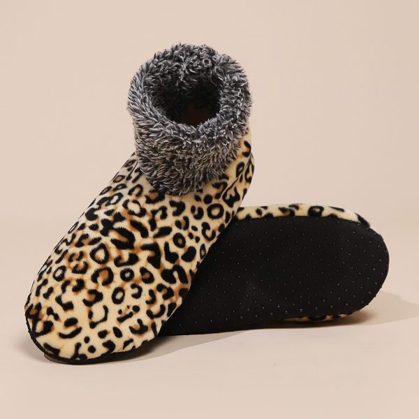 Casual Plus Size Warm Women Winter Leopard Print Room Socks - Image 3