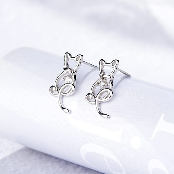 Lady Simple Cute Alloy Cat Earrings - Image 4