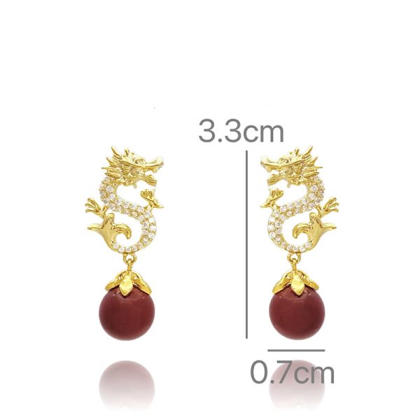 Chinese Style Festive New Year Red Beads Zodiac Dragon Stud Earrings - Image 4