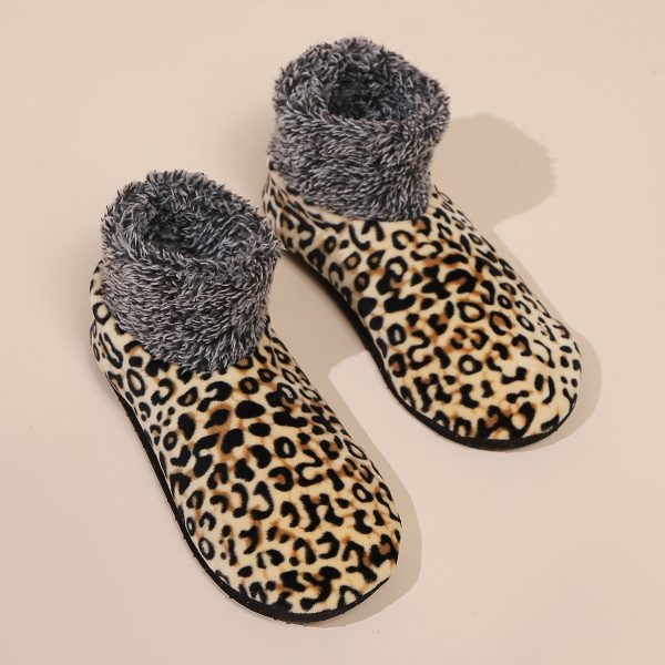 Casual Plus Size Warm Women Winter Leopard Print Room Socks - Image 2