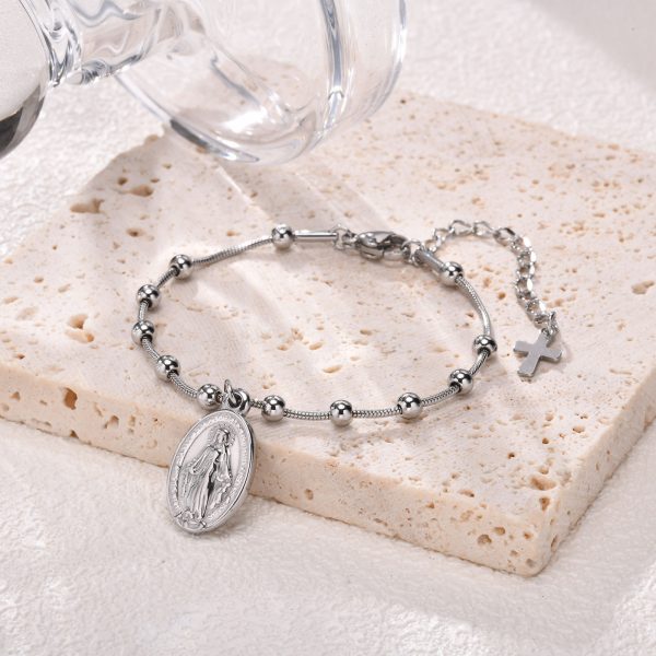 Cross Oval Stainless Steel Bracelet - Image 3