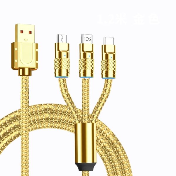 Fast Charge Woven Zinc Alloy With Light Bold Three-in-one Data Cable - Image 4