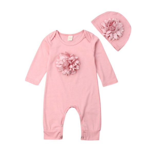 Long-sleeved Solid Color Floral Baby Jumpsuit - Image 5