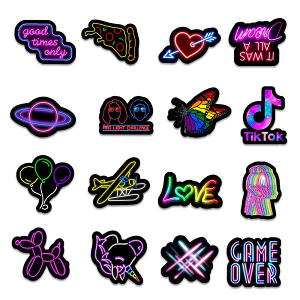 50 New Neon Stickers Car Trunk Phone Water Cup Decoration Stickers - Image 4