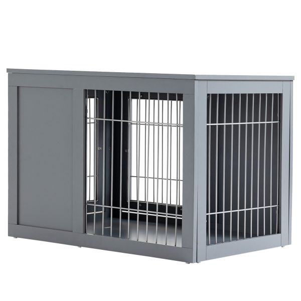 Dog Cage Furniture Metal Indoor Pet Cage Cage, Double Door End Table, Small & Medium Dog House Locks, Grey - Image 3