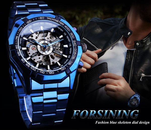 Casual Hollow Blue Plating Automatic Mechanical Watch - Image 2