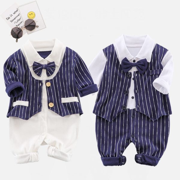 Spring And Autumn Infant One-Piece Romper Long Sleeve Baby Boy Gentleman Girl Baby Clothes - Image 2